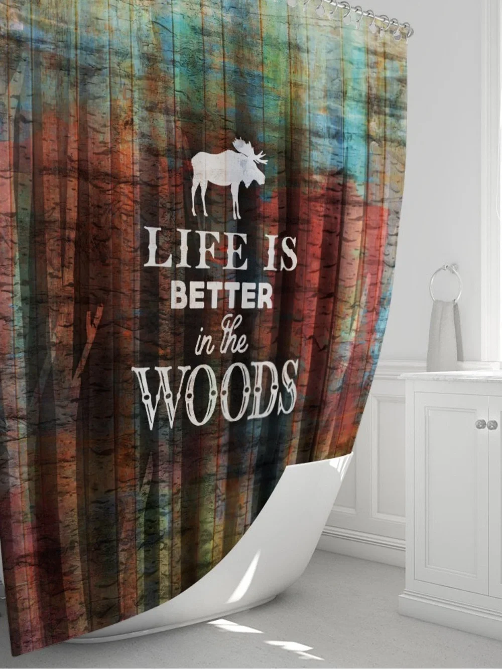 Rustic Shower Curtain Life Is Better In The Woods Moose Shower Curtain X-Long